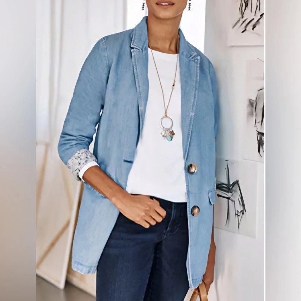 J. Jill Women’s Blue Denim Blazer Jacket – Cape Wash – Size XL Petite